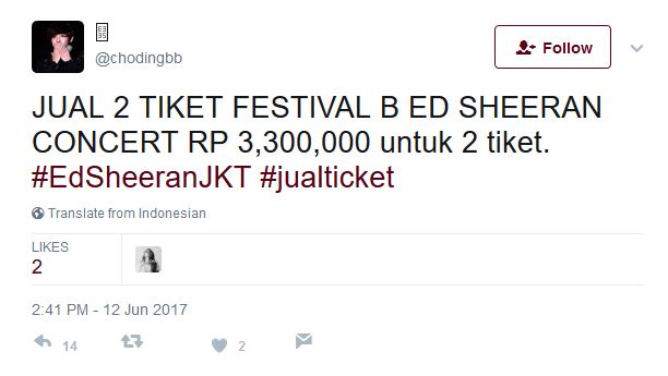 Macam-macam Tweet Pemburu Tiket Konser Ed Sheeran di Jakarta