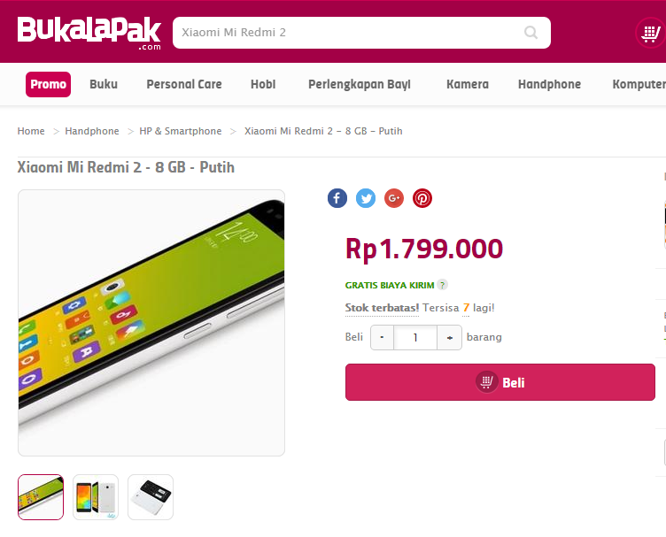 Xiaomi Mi Redmi 2 - 8 GB - Putih : Temukan penawaran terbaik di sini!