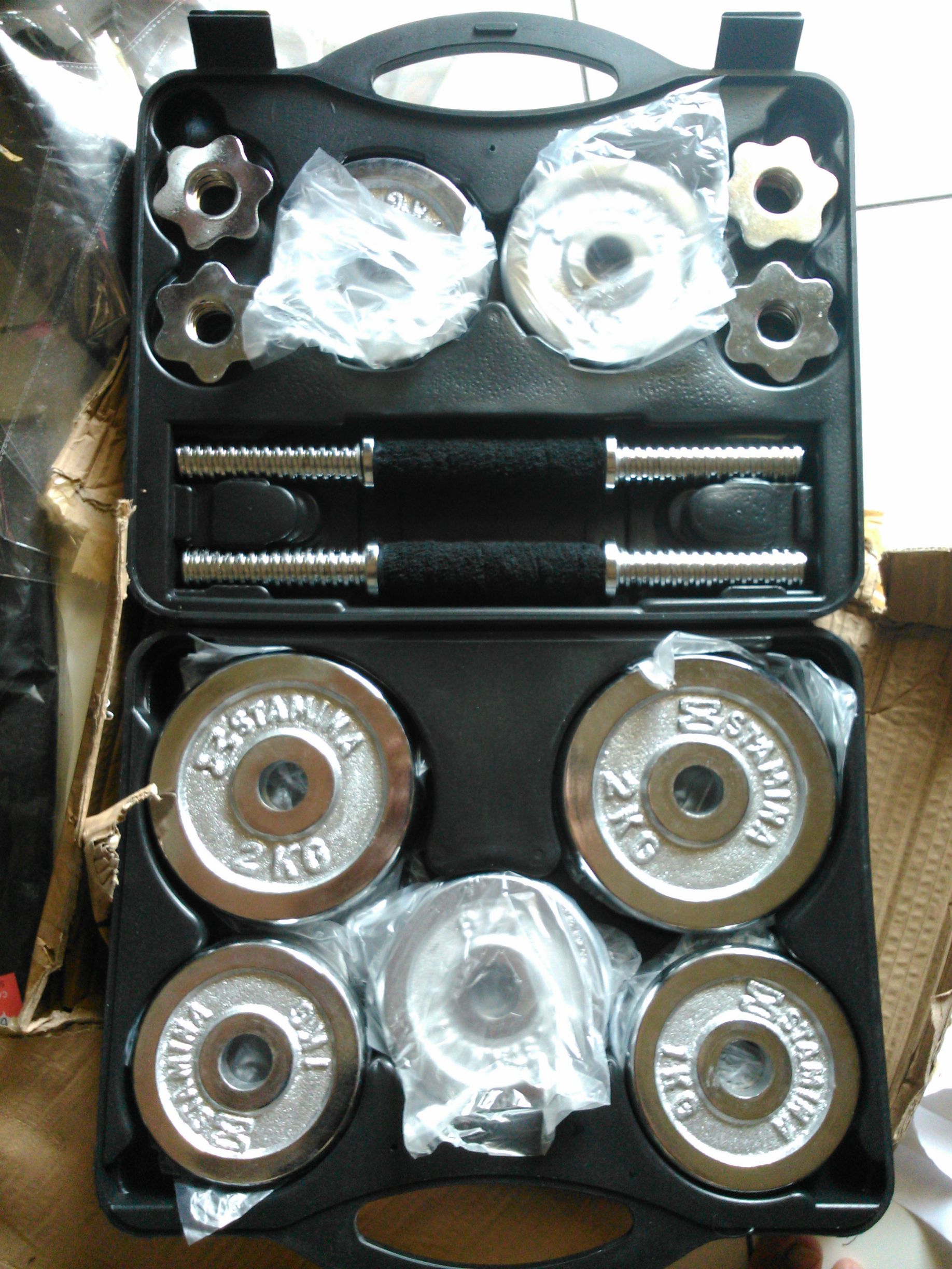 Terjual Jual NEW Dumbbell barbell set 7 10kg, Weight gainer Mass