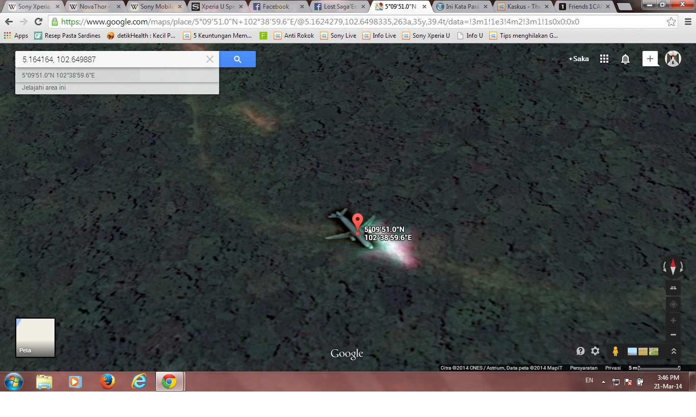Ane nemu MH370 di Google Earth gan