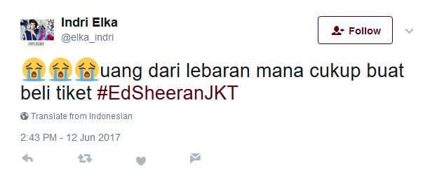 Macam-macam Tweet Pemburu Tiket Konser Ed Sheeran di Jakarta