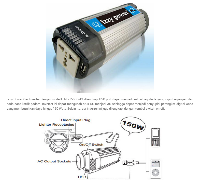 Izzy car inverter charger mobil converter AC to DC E-350-12 volt 24 volt 150 watt