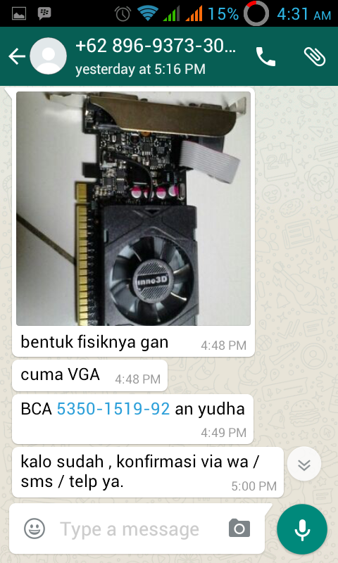 Penipuan Jual Beli VGA ( no rek bca 5350151992 atas nama yudha purwanto )