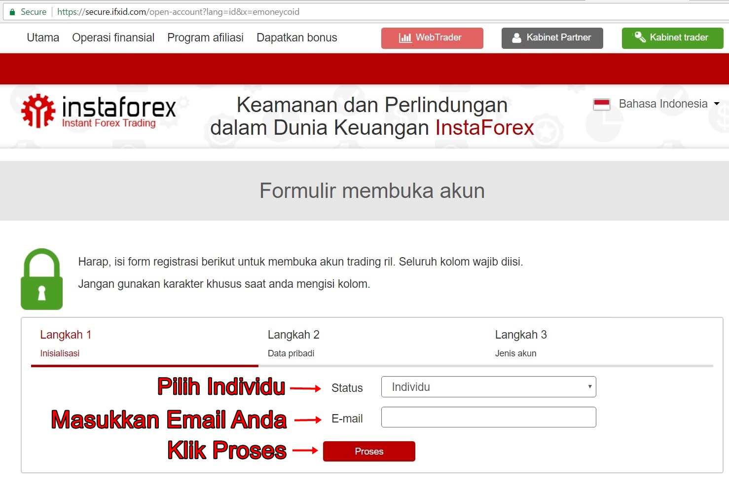 PANDUAN REGISTER AKUN CENT INSTAFOREX 