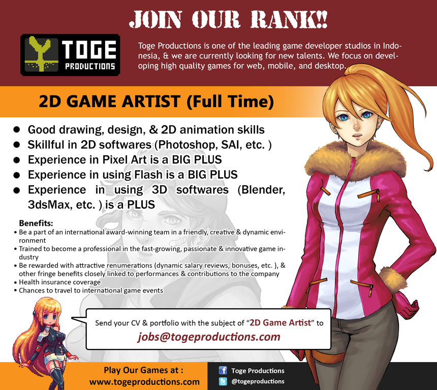 &#91;Jakarta / Tangerang&#93; Lowongan Kerja - Game Artist - GameDev Toge Productions