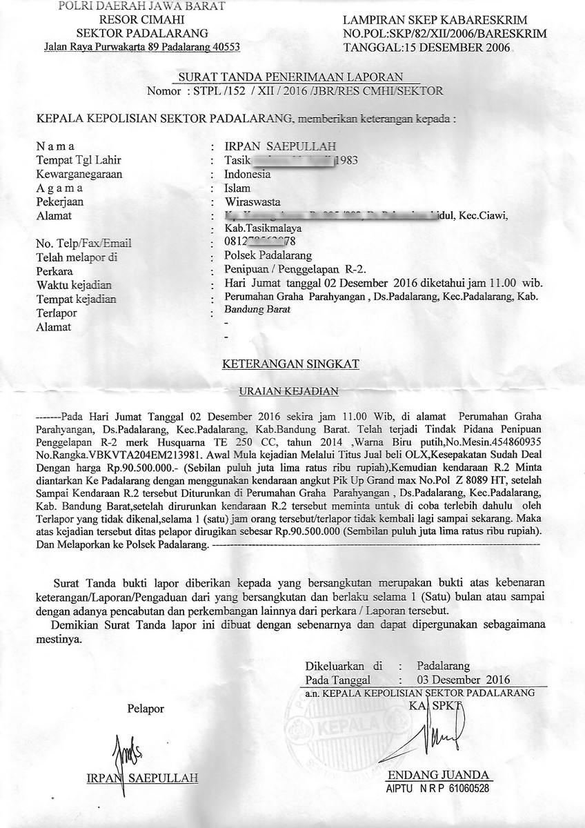 Penipuan / Pencurian motor 