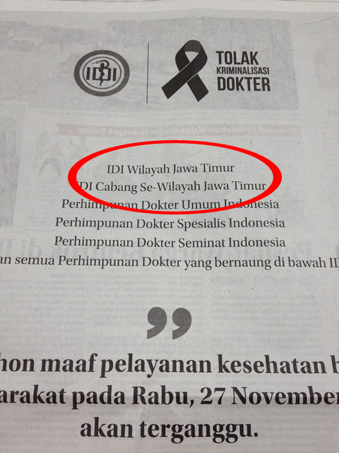 IDI Jatim Tolak Aksi Mogok untuk Dokter Ayu