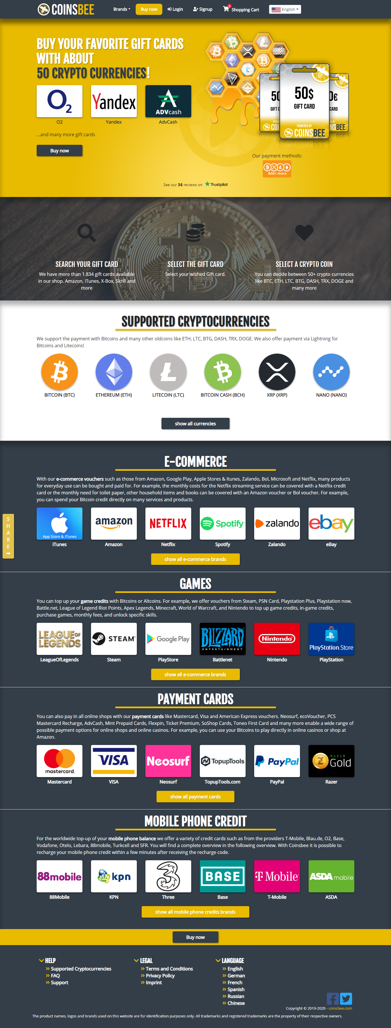 Coinsbee.com - Buy Your Favorite Gift Cards with About 50 Cryptocurrencies