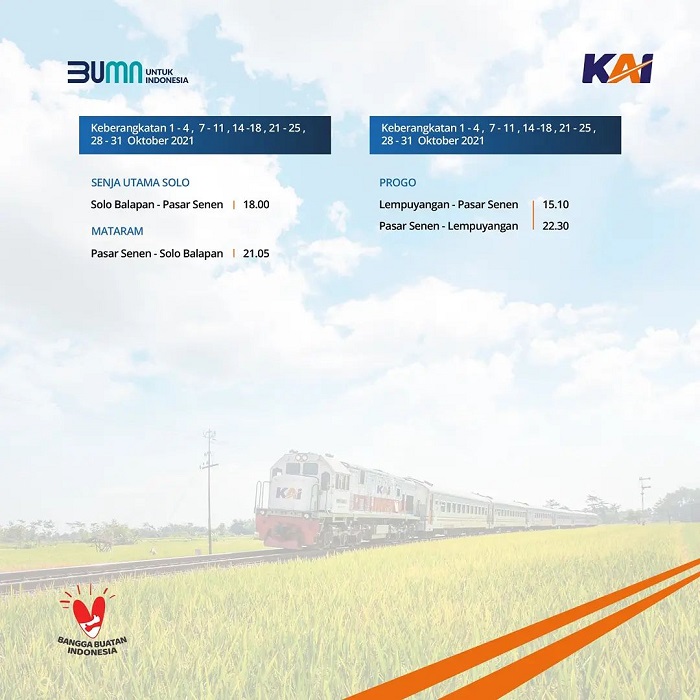 Jadwal Perjalanan Kereta Api Bulan Oktober 2021, KA Tegal Ekspres Belum Beroperasi