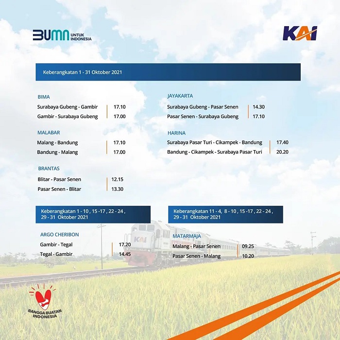 Jadwal Perjalanan Kereta Api Bulan Oktober 2021, KA Tegal Ekspres Belum Beroperasi