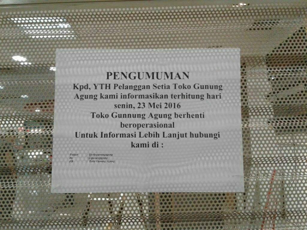 Terus Merugi, Toko Buku Gunung Agung Tutup Cabang di Bandung