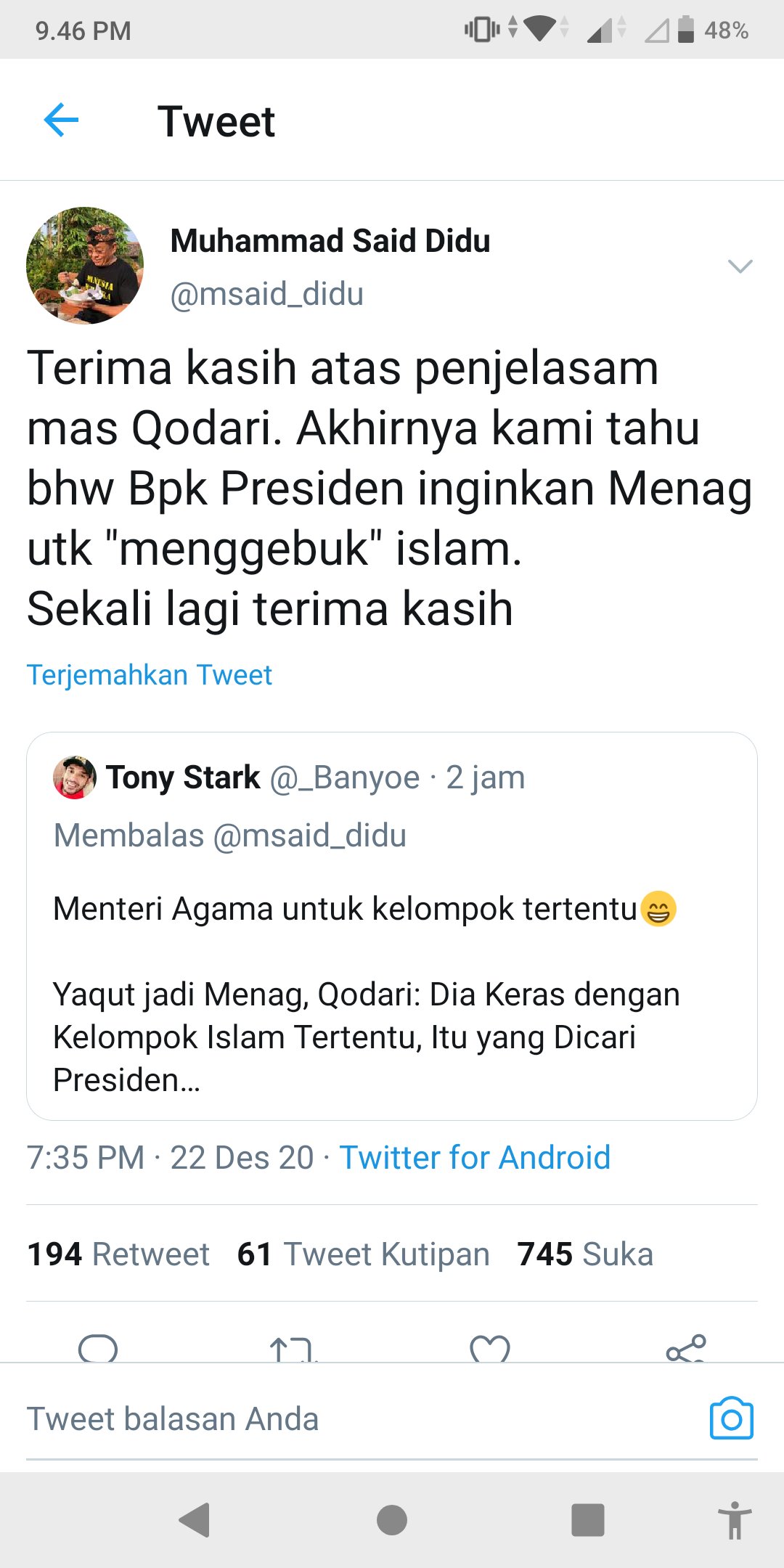 Diingatkan Dosanya ke Luhut, Said Dudi Ketakutan Sampai Hapus Tweet?