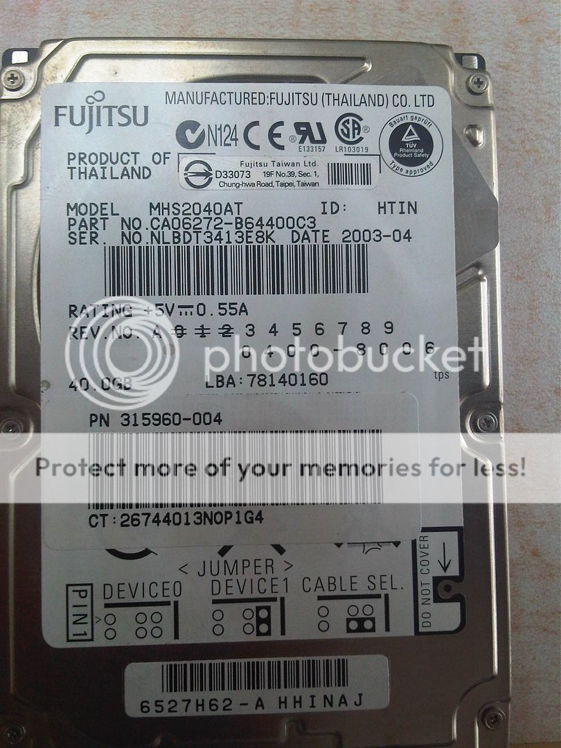 Hardisk Laptop IDE Merek Fujitsu 40GB MODEL MHS2040AT