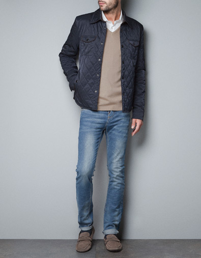 Zara Faux Suede Quilted Jacket With Elbow Patch