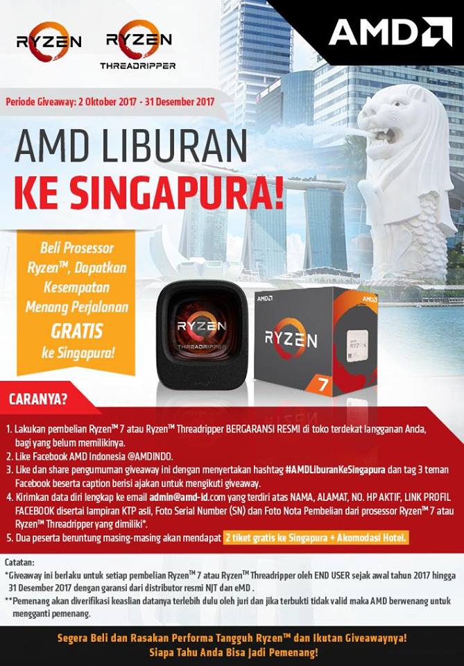 Punya Prosessor Ryzen? Yuk ikuti undian untuk menang FREE TRIP ke Singapura!