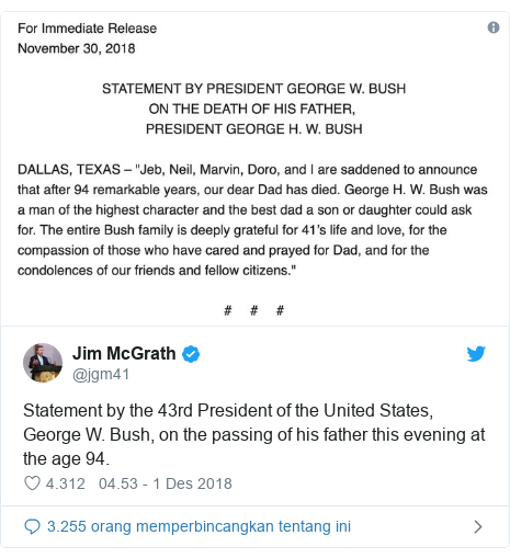 George Bush Senior meninggal dunia pada usia 94 tahun