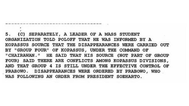 Dokumen rahasia AS diungkap: 'Prabowo perintahkan penghilangan aktivis 1998'