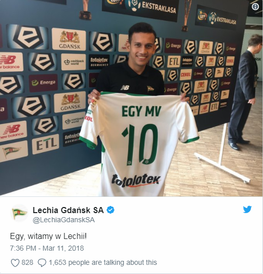 Egy Maulana Vikri menggunakan nomor punggung 10 di Lechia Gdansk