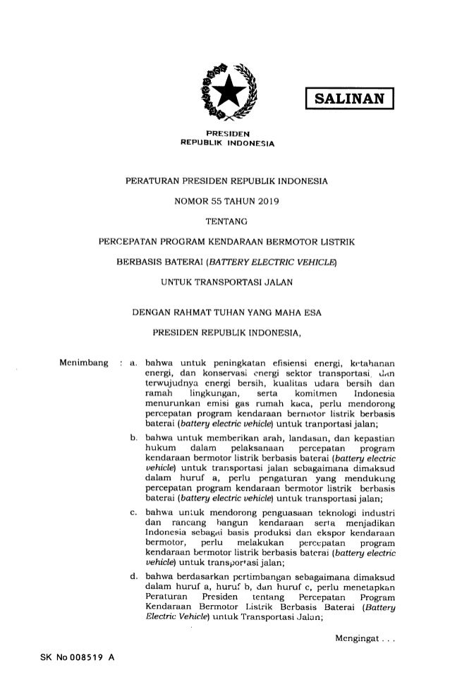 Perpres Kendaraan Listrik Keluar, Ini Isinya
