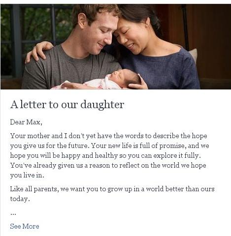 Tentang Kelahiran Anak Pertama Mark Zuckerberg
