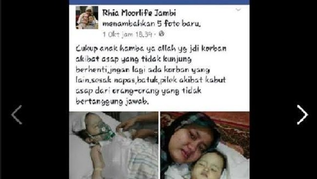 Kisah Ibu di Jambi yang Posting di Facebook Anaknya Meninggal karena Asap