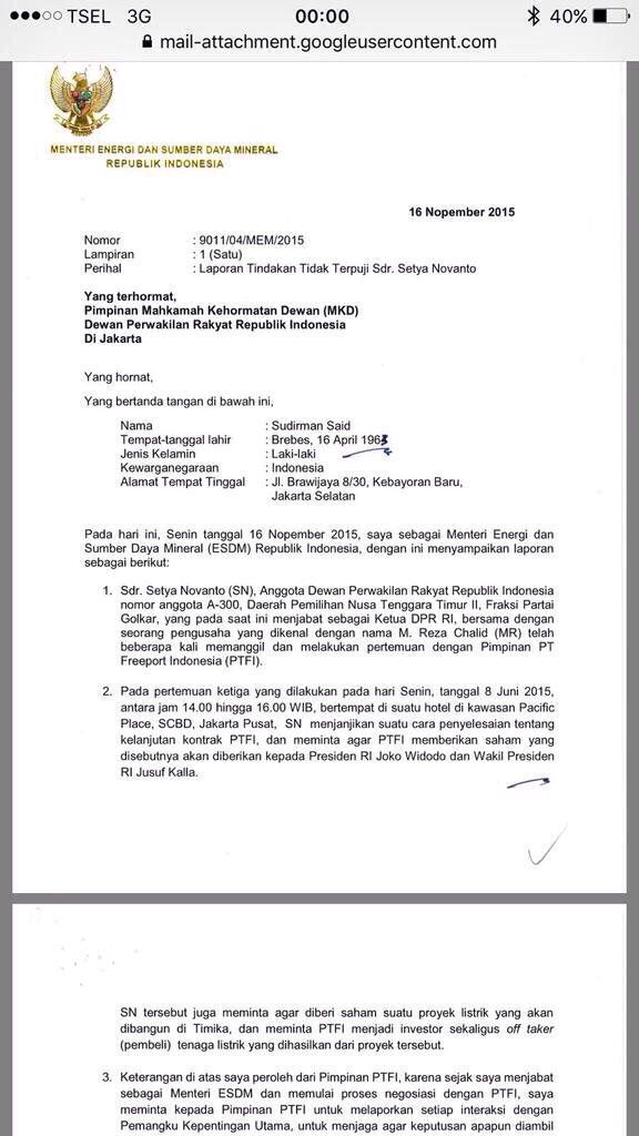 HOT NEWS &#91;Ini Isi Laporan Sudirman Said ke MKD DPR, Ada Nama Reza Chalid&#93; 