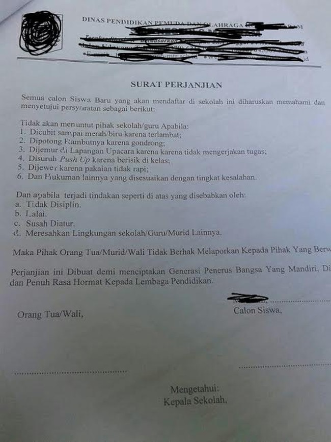 Perjanjian Sekolah dan Ortu Siswa: Hukuman dari Guru Sebenarnya Mendidik