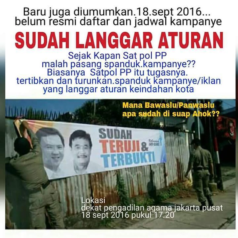 Muncul Meme Satpol PP Pasang Spanduk, Ahok: Black Campaign Pengecut!