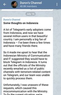 Panik Diblokir Indonesia, Pencipta Telegram Akui Salah