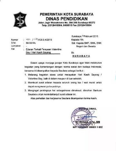 Pengumuman! Pelajar di Surabaya Dilarang Rayakan Valenitine