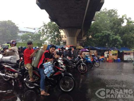 Begini para Pemotor Berteduh di Bawah Jembatan Kala Hujan, Suka Bikin Macet