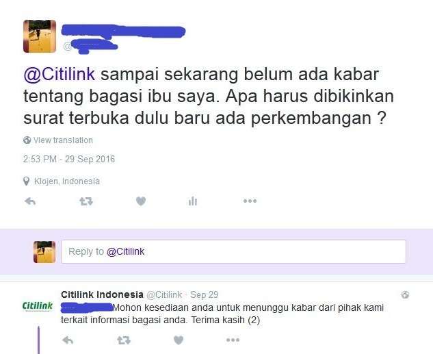 PENANGANAN BAGASI HILANG MASKAPAI CITILINK MENGECEWAKAN (KEEP UPDATE)