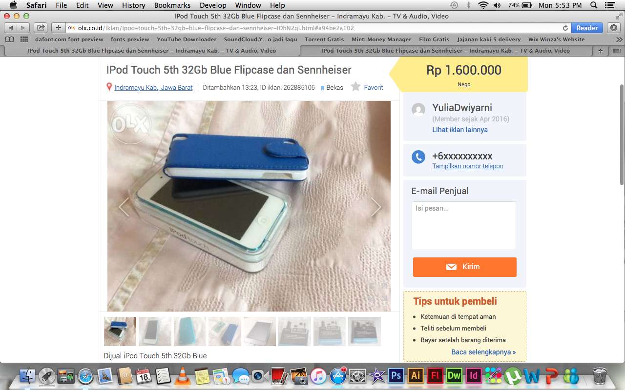 PENIPUAN OLX iPod touch 5th Generation 32GB Blue Mint Condition IngridKarlina