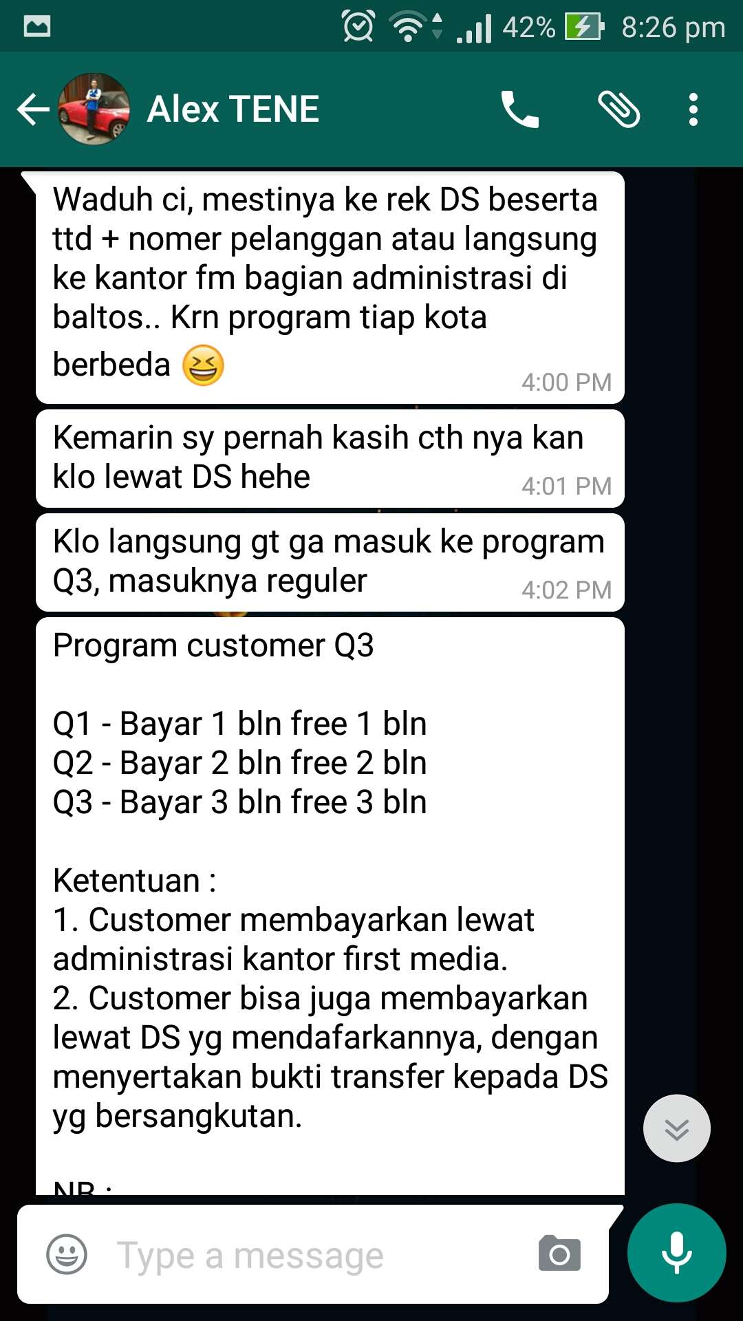 Penipuan oleh CRO First Media Alexander Ferdinandus Tene dengan id kaskus ALEXONLINE