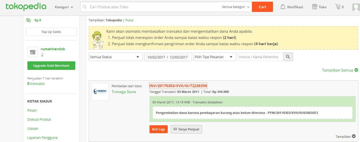 Kapok Belanja Tokopedia, Sudah Bayar , Sudah Upload Bukti Tdk Diproses