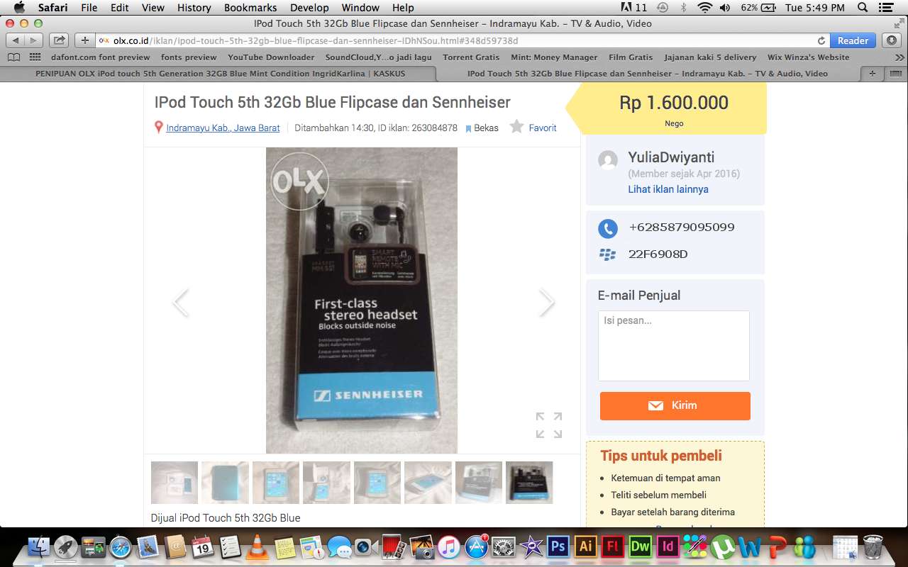 PENIPUAN OLX iPod touch 5th Generation 32GB Blue Mint Condition IngridKarlina