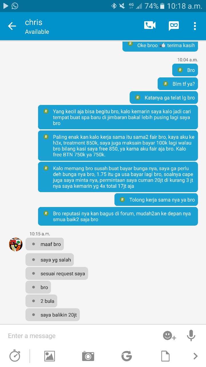 HATI2 DENGAN CHRIS GUNAWAN PEMILIK SPA H69 BALI (BUKTI GAMBAR SCREENSHOT)