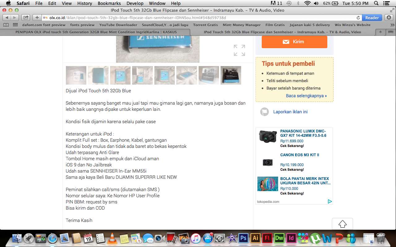 PENIPUAN OLX iPod touch 5th Generation 32GB Blue Mint Condition IngridKarlina