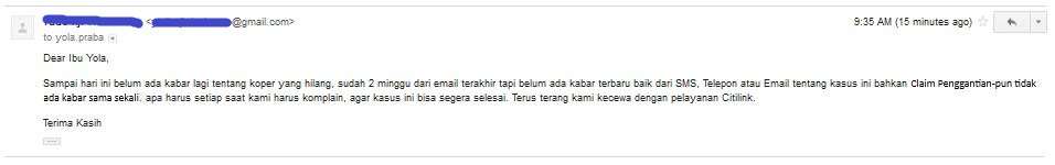 PENANGANAN BAGASI HILANG MASKAPAI CITILINK MENGECEWAKAN (KEEP UPDATE)