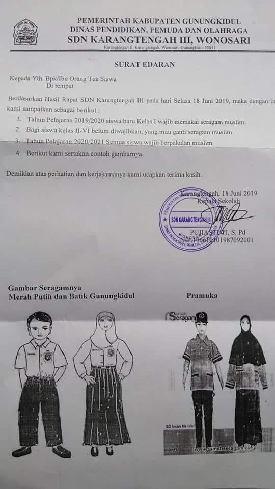 Siswa Satu SD di Gunungkidul Diwajibkan Berbusana Muslim, Kepala Sekolah: Kami Tidak 