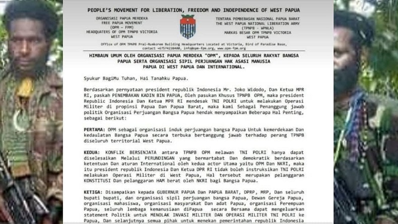 Beredar Surat OPM Minta Berunding usai Jokowi Minta Penembak Kabinda Papua Diburu
