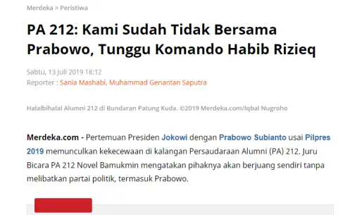 Beredar Hoaks Tunggu Komando Habib Rizieq Shihab untuk Bunuh Diri Massal