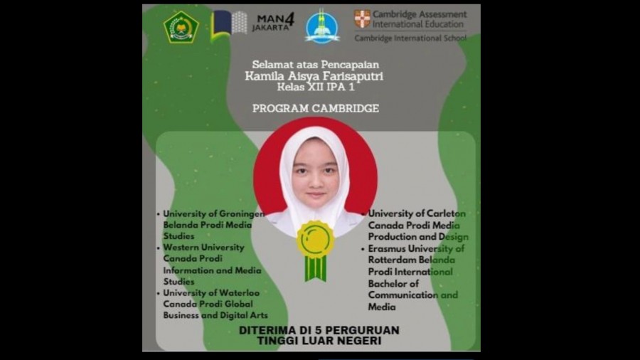 Kamila Aisya, Siswi Cantik Madrasah Jakarta Jadi Rebutan 6 Universitas Terbaik Dunia