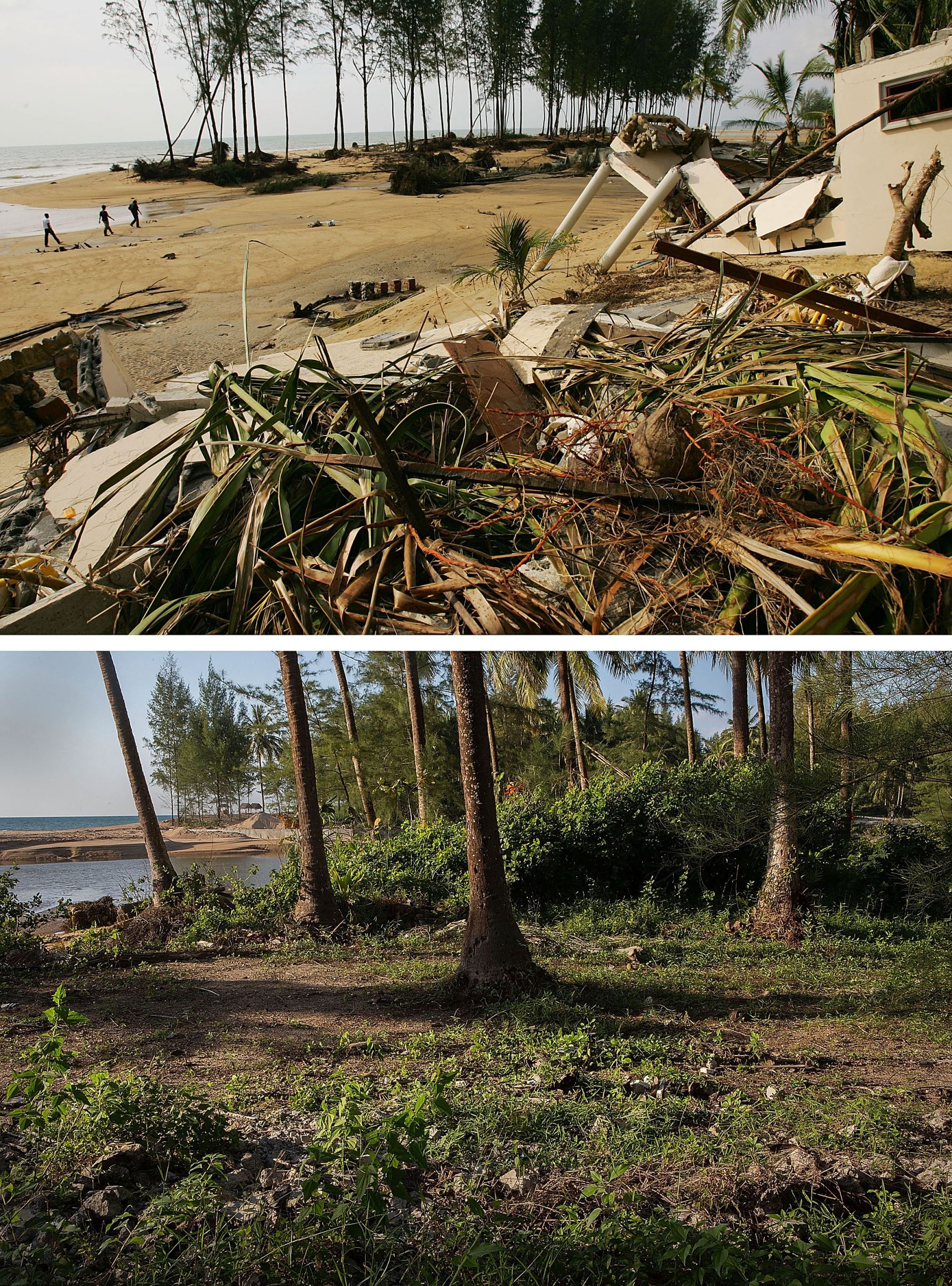 Foto Beberapa Saat Sesudah Tsunami Aceh dan 10 Tahun Sesudahnya
