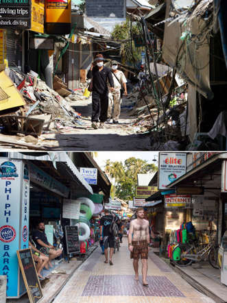 Foto Beberapa Saat Sesudah Tsunami Aceh dan 10 Tahun Sesudahnya