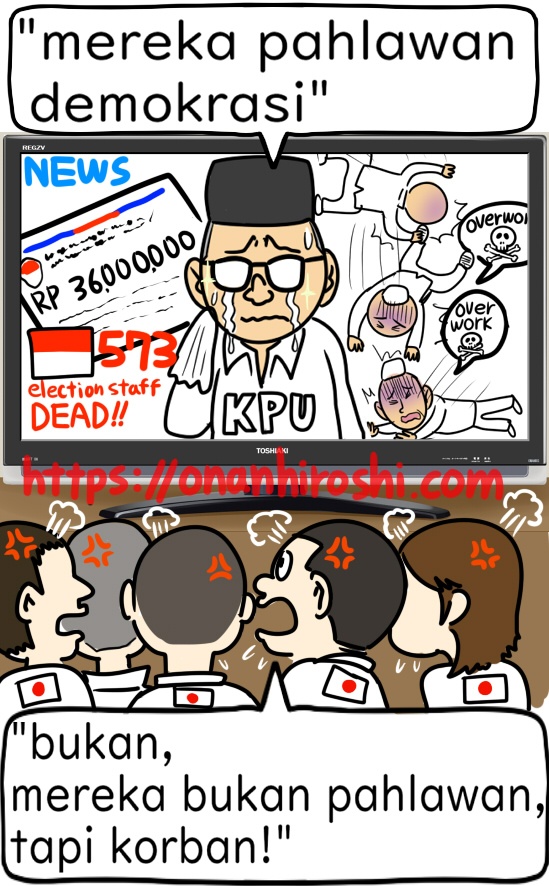 Kartunis Jepang Onan Hiroshi Sindir ‘Tragedi’ Pemilu Indonesia Lewat Karikatur