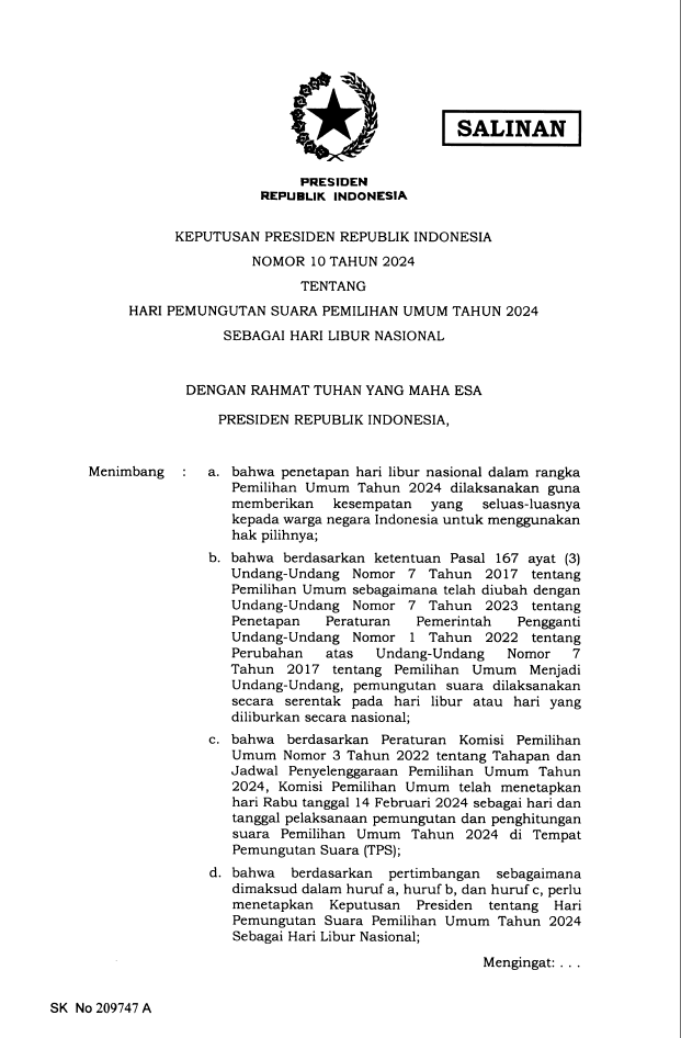 Presiden Jokowi Tetapkan 14 Februari Hari Libur Nasional Pemilu 2024