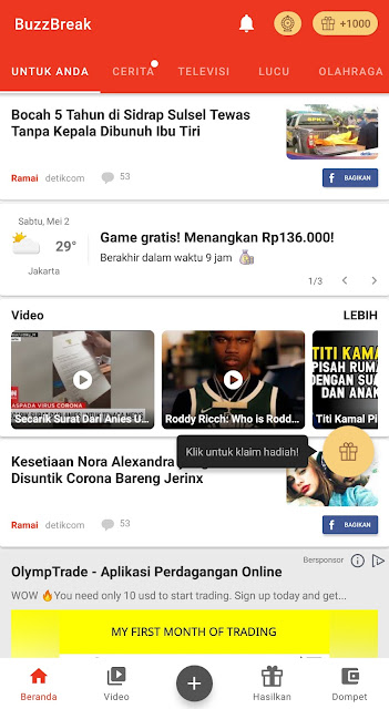 Dapatkan Uang dari Membaca dengan Aplikasi BuzzBreak