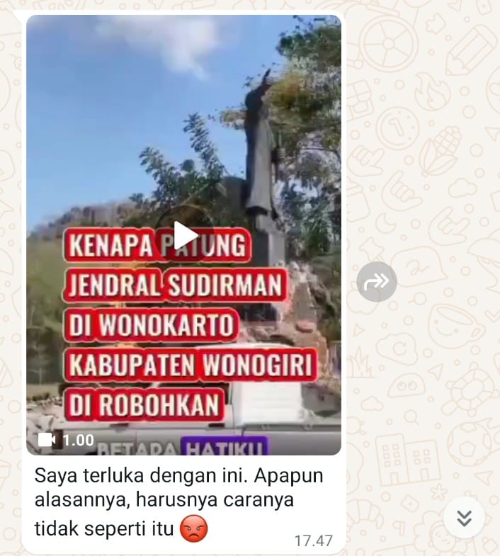 Ganang cucu Panglima Soedirman Bersuara Soal Patung Jend Sudirman Yang Dirobohkan