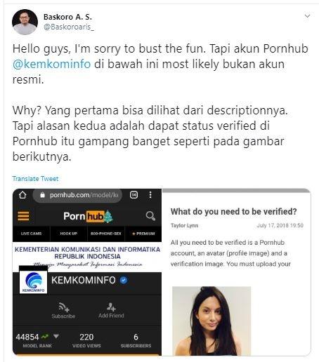Heboh Akun "Kemkominfo" Terverifikasi di Pornhub, Netizen: Caranya Gampang!